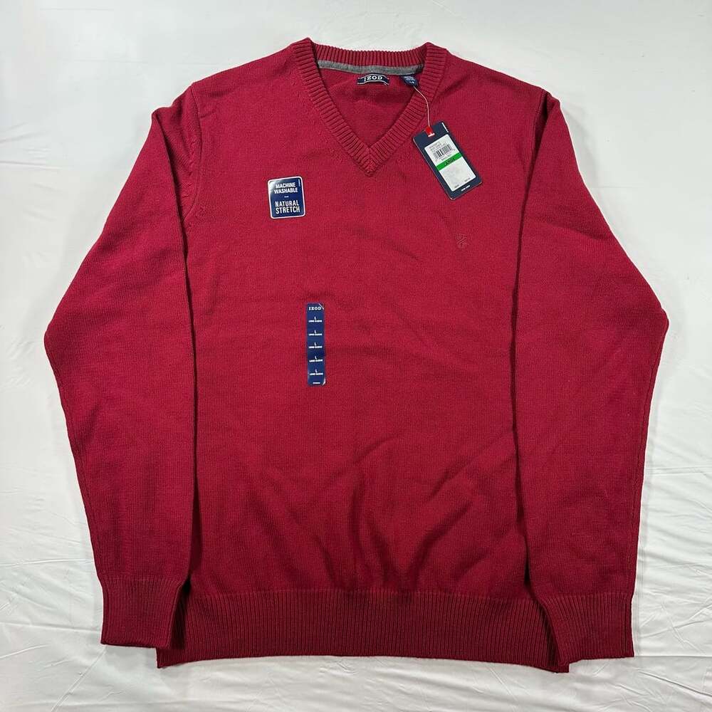 IZOD Classic Fit Premium Essential V-Neck Sweater Mens Large Red Cotton Blend